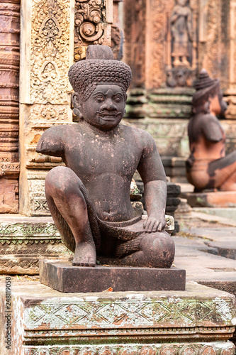 guardian sculptures in Banteay Srei temple  Siem Reap  Cambodia  Asia