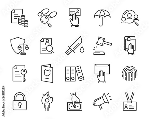 set of juctice icons, such as law, lawyer, work, legal, secure