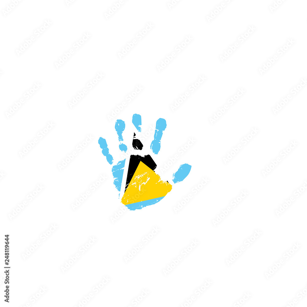 Saint Lucia flag and hand on white background. Vector illustration Saint Lucia flag and hand on white background. Vector illustration