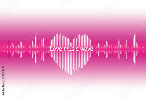 Sound wave heart icon. Love song music signal