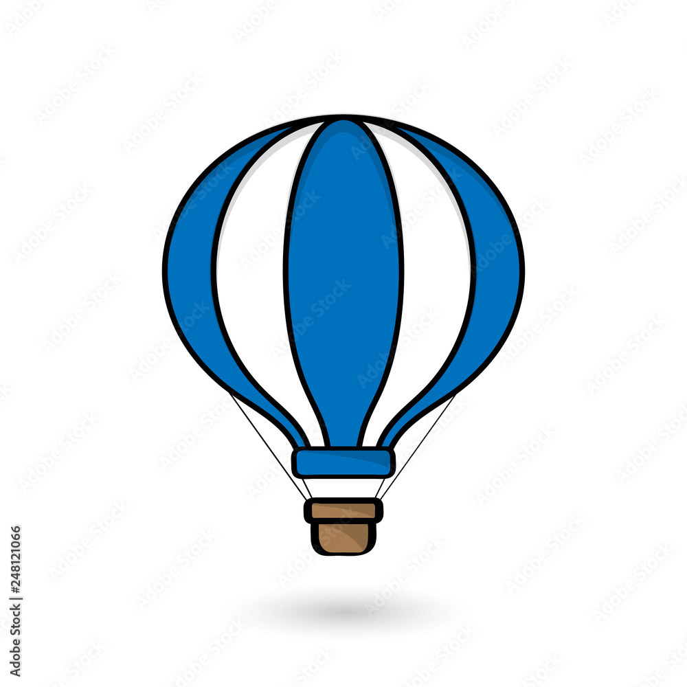 Hot air balloon in blue and white color isolated on white background. Hot air balloon in blue and white color isolated on white background.
