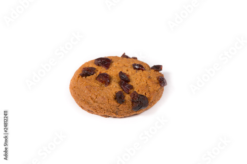 Fresh baked oatmeal cookie on a white