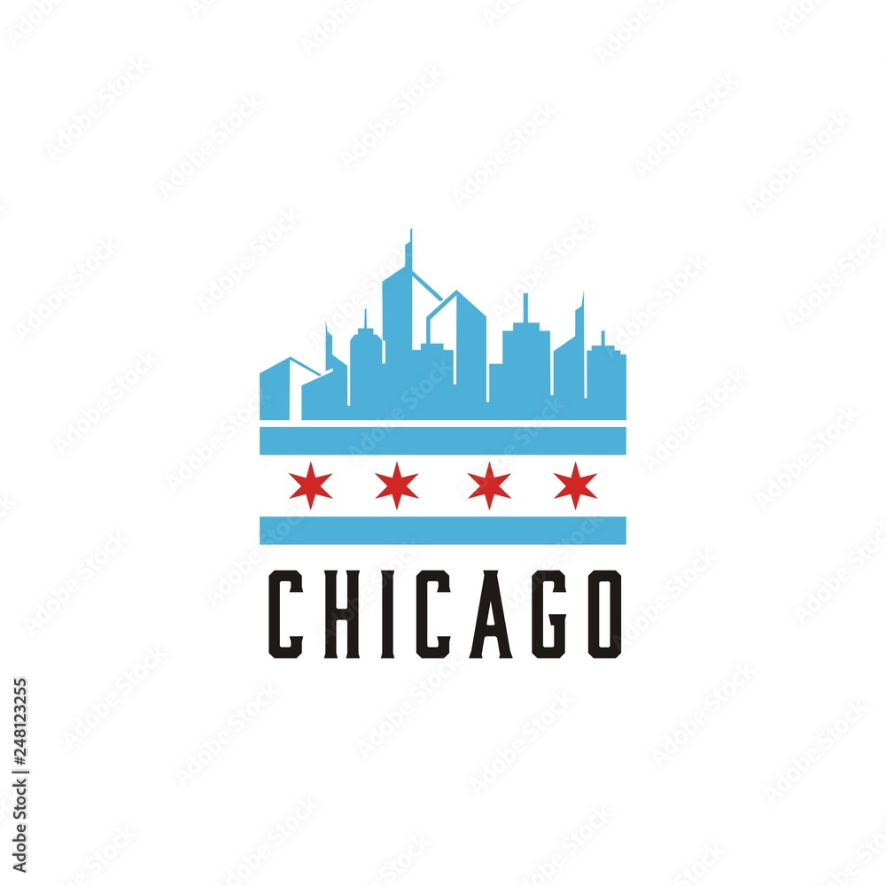 Obraz premium Projektowanie logo Chicago City Modern Skyline Vector Template