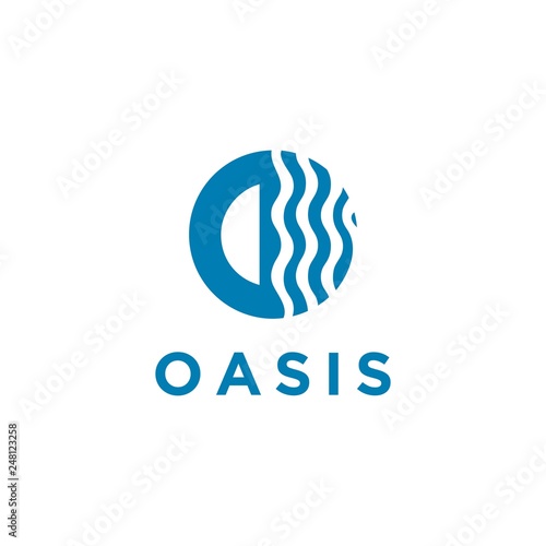 Wave symbol or oasis, ocean, with letter O vector template, logo design inspiration