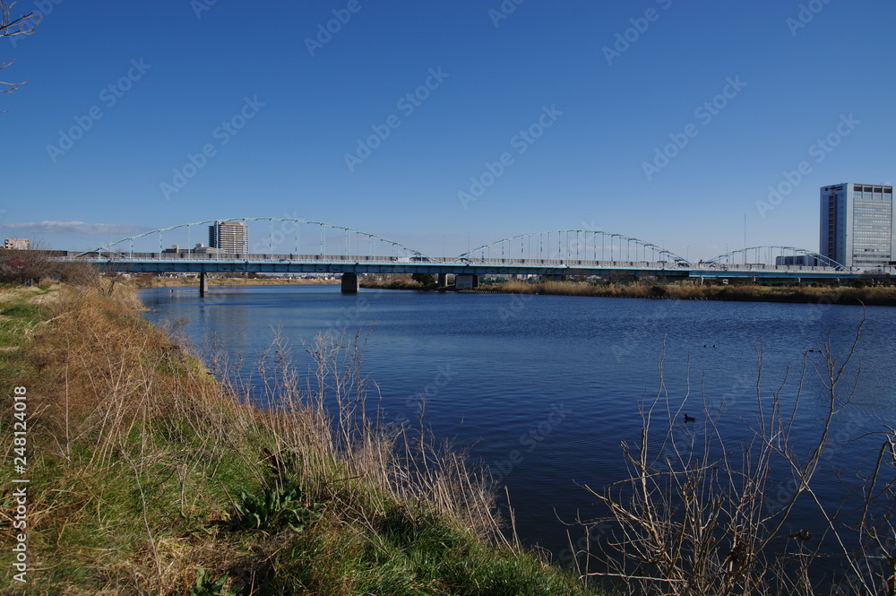 多摩川と多摩川大橋