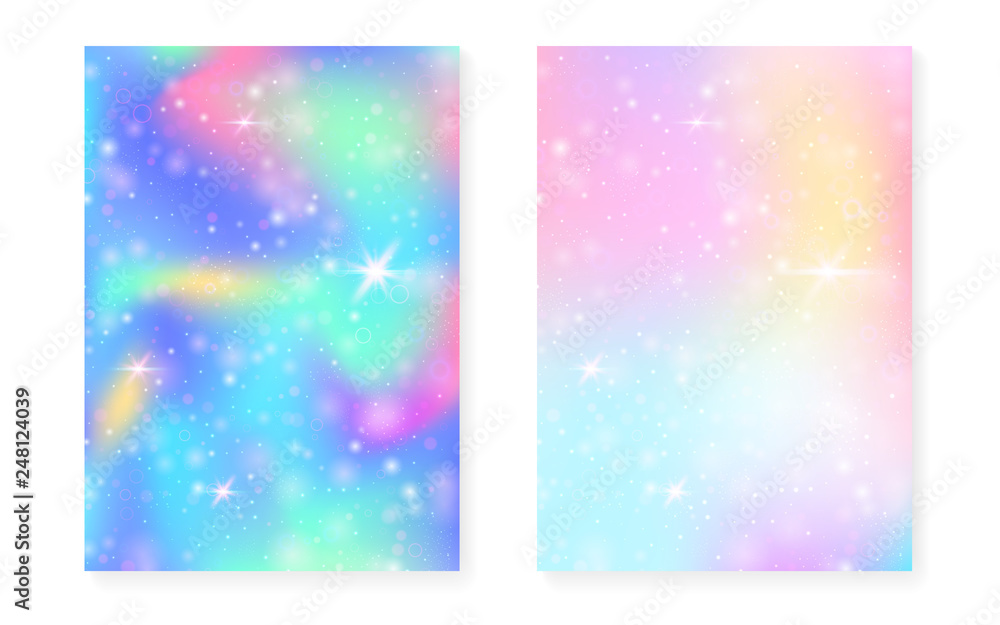 Princess background with kawaii rainbow gradient. Magic unicorn hologram. Princess background with kawaii rainbow gradient. Magic unicorn hologram.