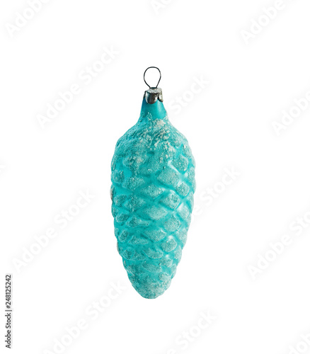 Hanging christmas bauble, blue bump, old soviet, USSR, isolated on white background