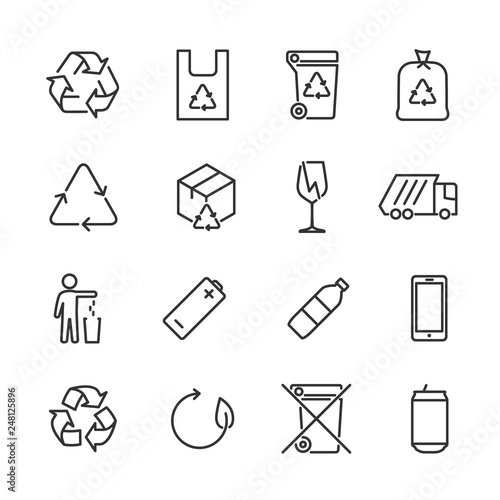 Vector set of garbage line icons.
