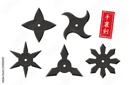 Japanese ninja shuriken illustration set