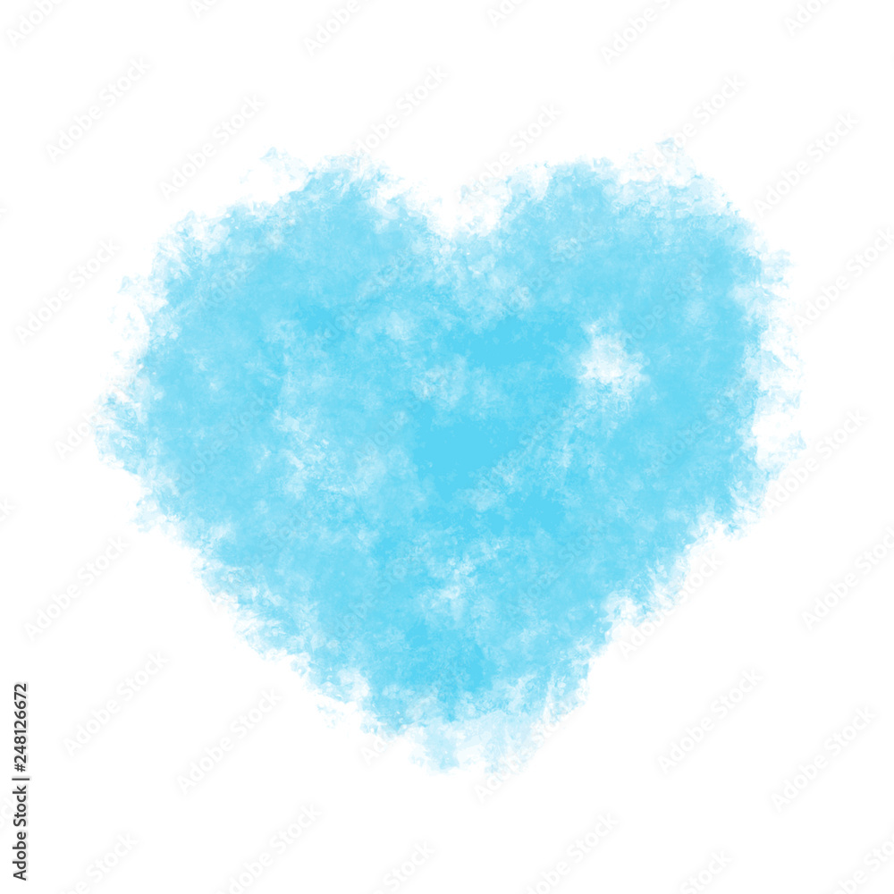 Blue fluffy heart, watercolor imitation. Vector