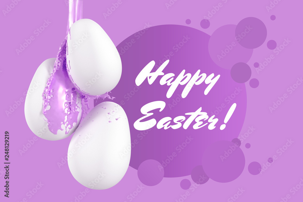 Easter greetings with spray paint dripping from the eggs on a plain background. 3D illustration Easter greetings with spray paint dripping from the eggs on a plain background. 3D illustration