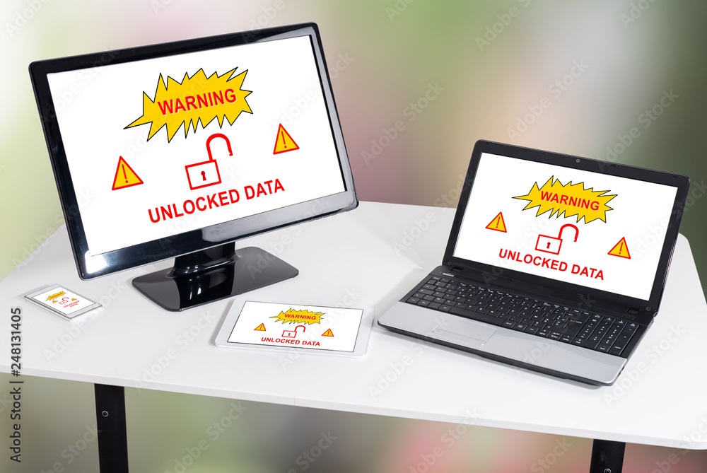 Data security concept on different devices Data security concept on different devices
