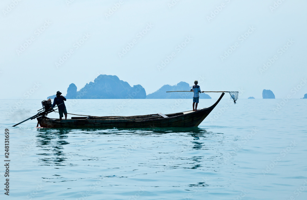 Naklejka premium Jellyfish fishing. Krabi coast. Krabi province, Andaman Sea, Thailand, Asia