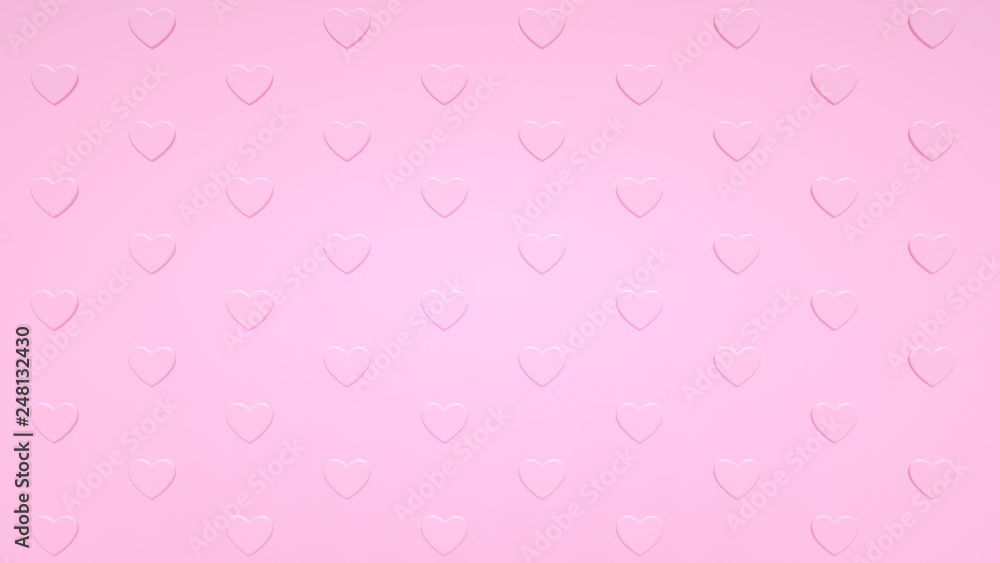Pastel Pink Heart Background. Pattern, Texture - Valentine's Day - 3D Illustration