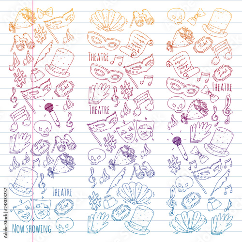 Theatre vector illustration. Entertaiment, cinema, stage, event. Background for banners, posters.