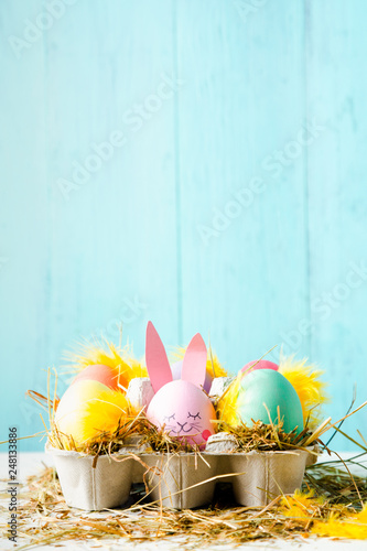 Cute easter eggs composition with copy space