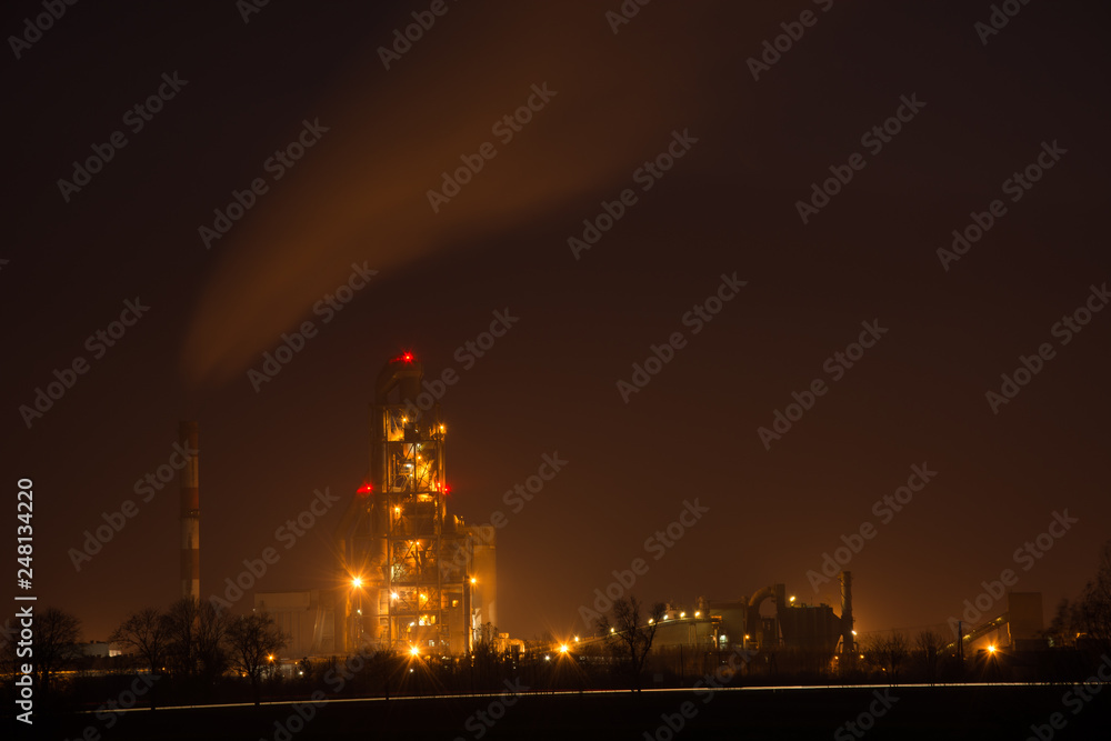 Night view of a cement factory