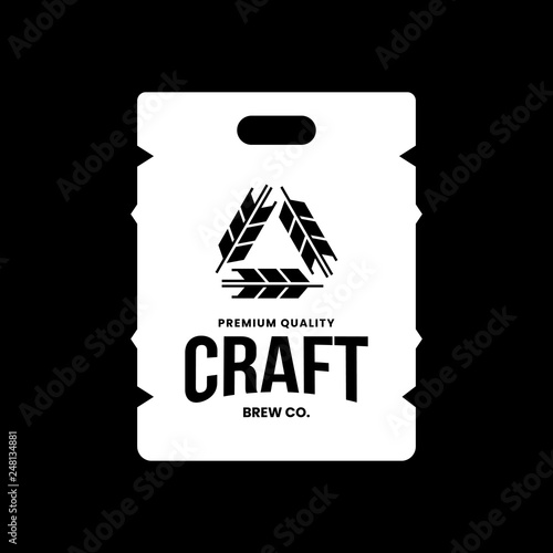 Modern craft beer drink vector logo sign for bar, pub, store, brewhouse or brewery isolated on black background. Premium quality keg logotype illustration. Brewing fest fashion t-shirt badge design.