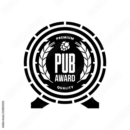 Modern craft beer drink vector logo sign for bar, pub, store, brewhouse or brewery isolated on white background. Premium quality wooden barrel logotype illustration. Brewing fest t-shirt badge design.