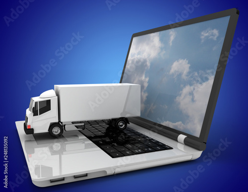 3d laptop and truck.3d illustration