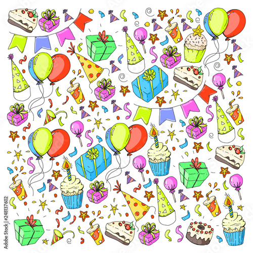 Birthday party. Pattern for invitations, banners, templates. © helen_f