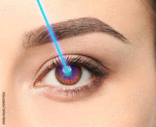 Fotografie Young woman, closeup of eye. Visiting ophthalmologist