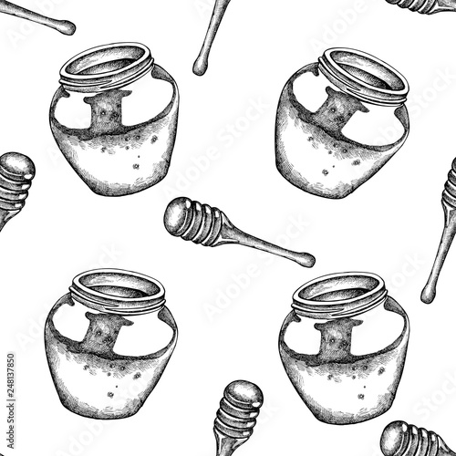 Seamless pattern with black and white honey