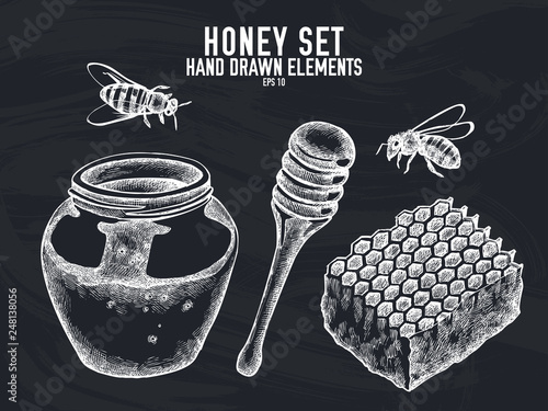 Vector collection of hand drawn chalk honey