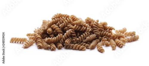 Wholemeal pasta isolated on white background