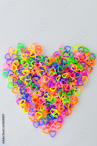 Colorful mini heart toy plastic shape herat for background and texture