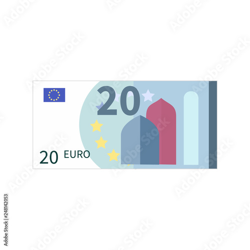 Flat simple twenty euro banknote on white