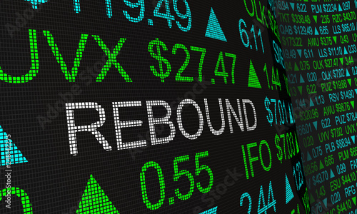 Fotografie Rebound Stock Market Rally Prices Up Ticker 3d Illustration