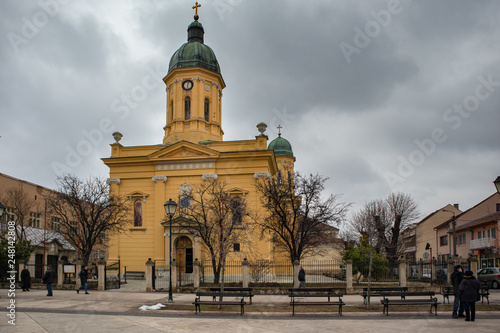 Streets of Negotin, small place in east Serbia. Center of old town. Beautiful cloudy day. Town is known for production of wine. photo