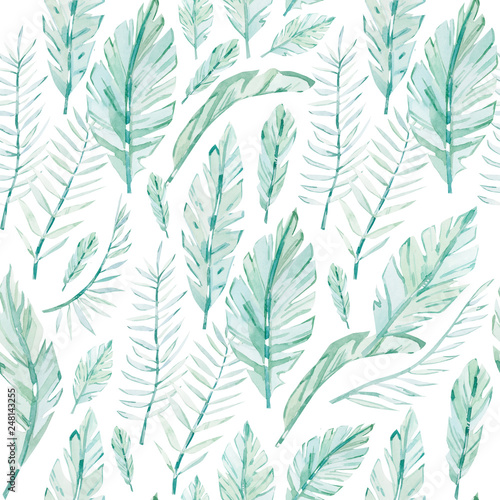 watercolor drawing tropical leaves seamless pattern © Anna