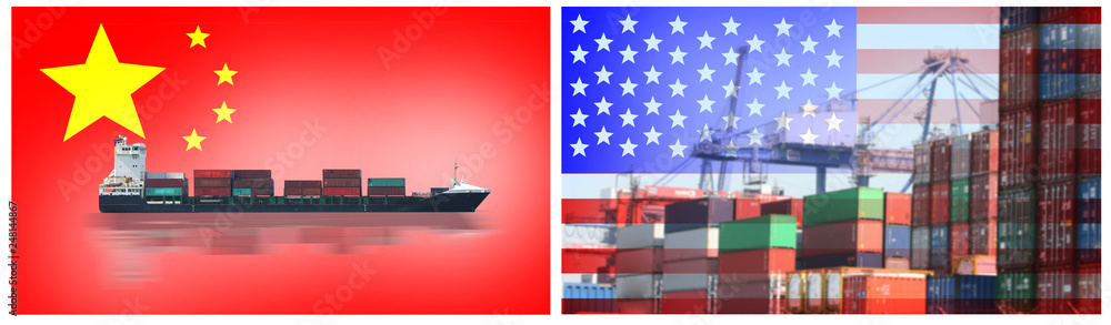 Obraz premium US and China as two opposing economic dispute over import and exports or economic World trade war