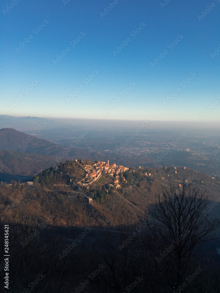 Panoramic view of the village of Santa Maria del Monte in Varese in Italy.