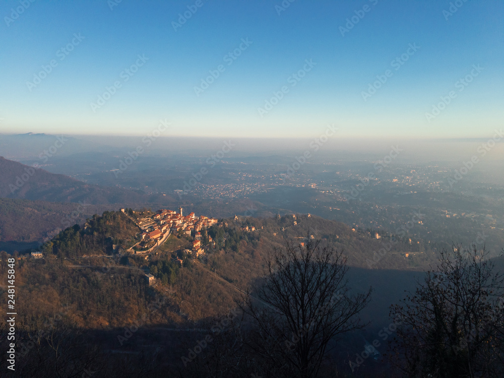 Panoramic view of the village of Santa Maria del Monte in Varese in Italy.