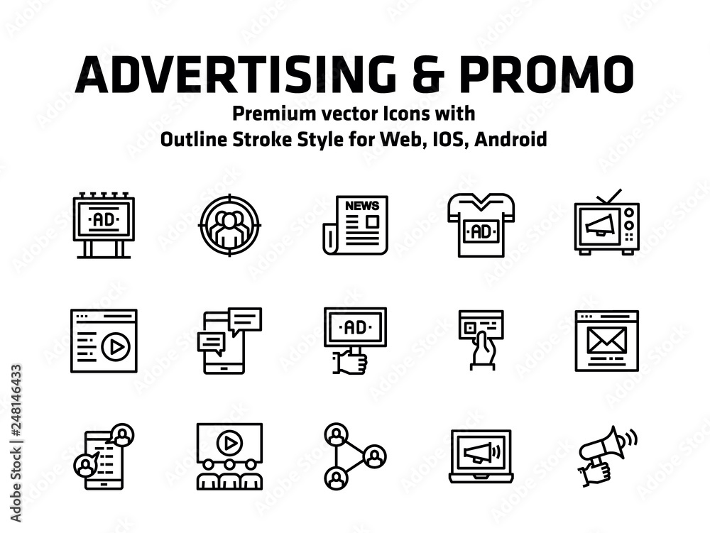 Advertising And Promo Thin Line Icons