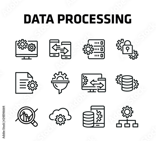 Data Processing Thin Line Icons