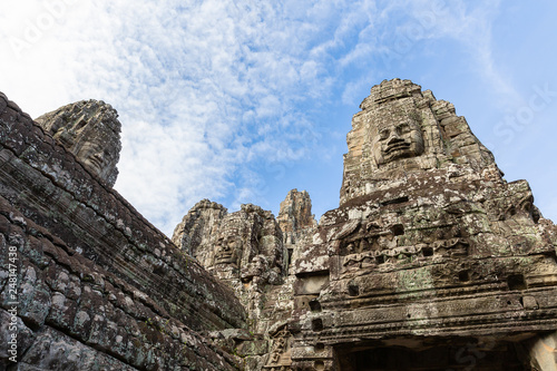 faces on the towers of Angkor Thom temple, Siem Reap, Cambodia, Asia