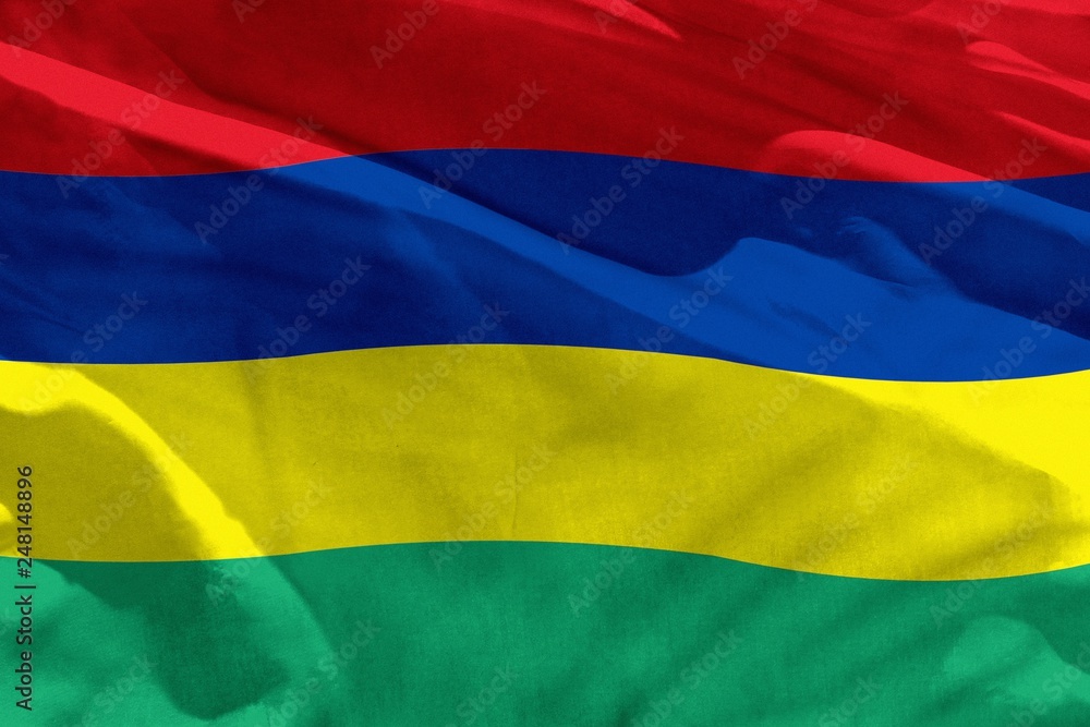 Waving Mauritius flag for using as texture or background, the flag is fluttering on the wind Waving Mauritius flag for using as texture or background, the flag is fluttering on the wind
