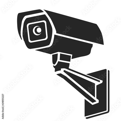 black silhouette of CCTV security camera on white background