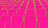 Empty cinema auditorium - green drawing technical sketch on pink background