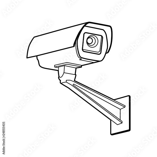 black silhouette of CCTV security camera on white background