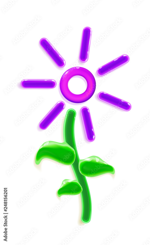 Realistic three-dimensional plastic pink flower toy. Modern glossy colorful ornamental floral element in light background. Beautiful decorative luxury for your design with shadow vector illustration Realistic three-dimensional plastic pink flower toy. Modern glossy colorful ornamental floral element in light background. Beautiful decorative luxury for your design with shadow vector illustration