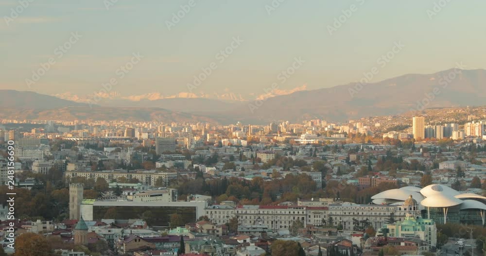 Tbilisi, Georgia. Top View Of Famous Landmarks In Autumn Evening. Georgian Capital Skyline Cityscape Tbilisi, Georgia. Top View Of Famous Landmarks In Autumn Evening. Georgian Capital Skyline Cityscape