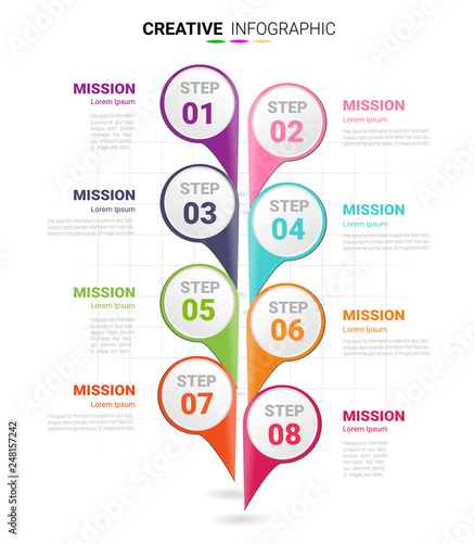  Presentation business infographic template, Abstract infographics number options template with 8 steps. Vector illustration.