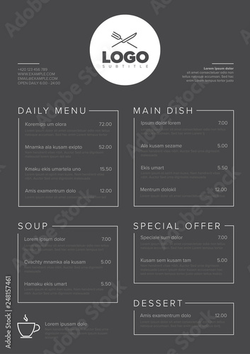 Modern minimalistic restaurant menu template