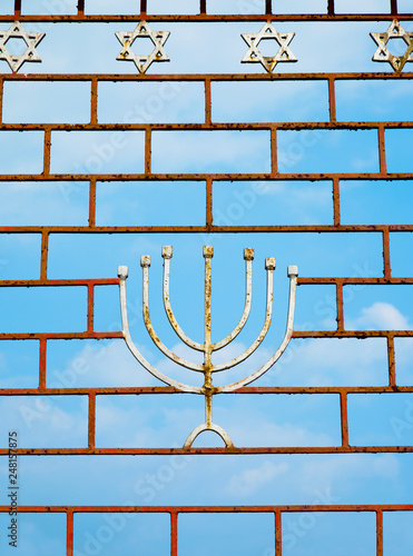 Jewish Gate With a Menorah photo