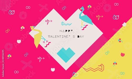 Vector for Valentine Day Adam and Eve Concept represent love between women and men, love element, geometric pattern, Memphis style on vivid color, poster ads, sale banner illustration